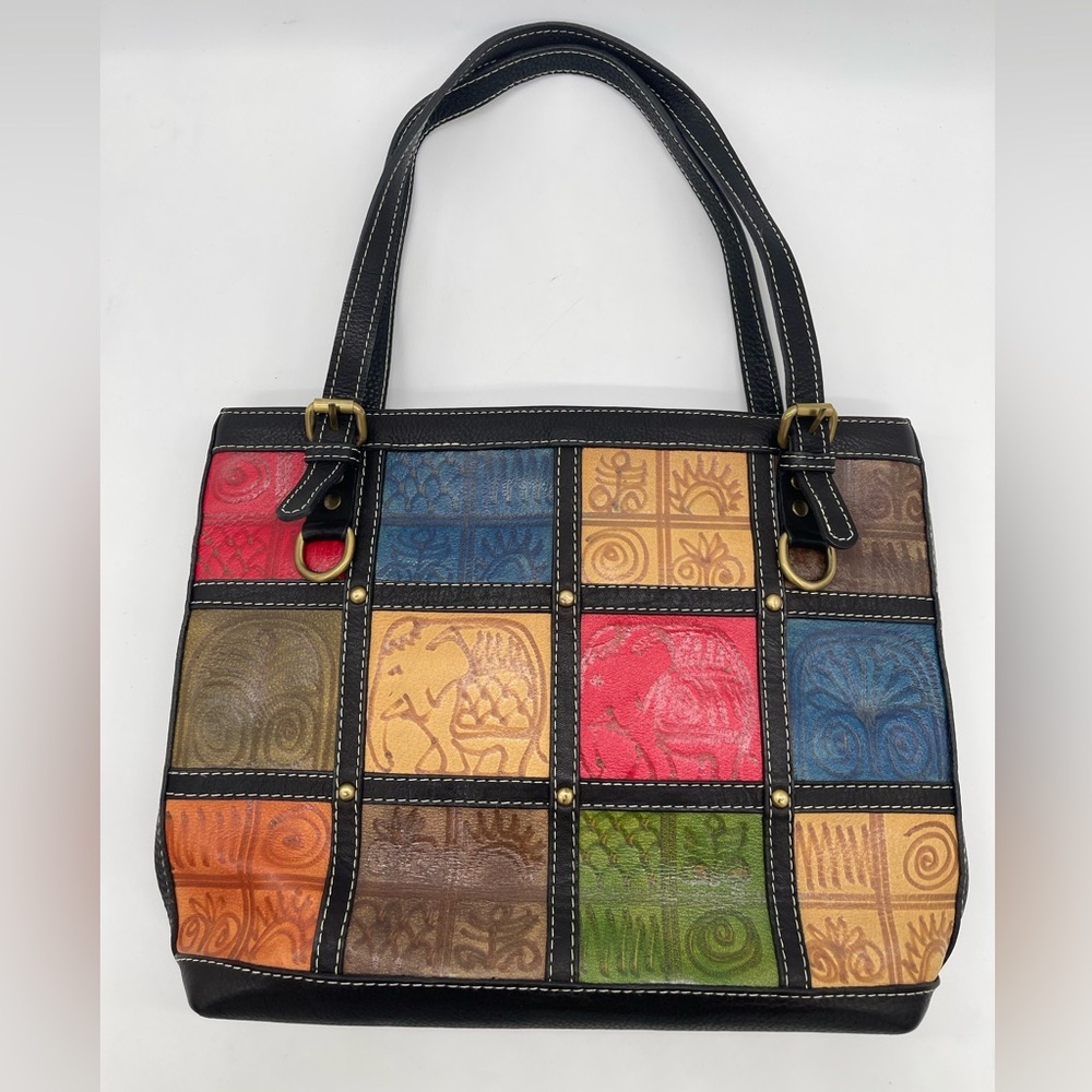 Vintage Asian Treasures Leather Hobo Multicolor Patchwork Shoulder Bag-Thai